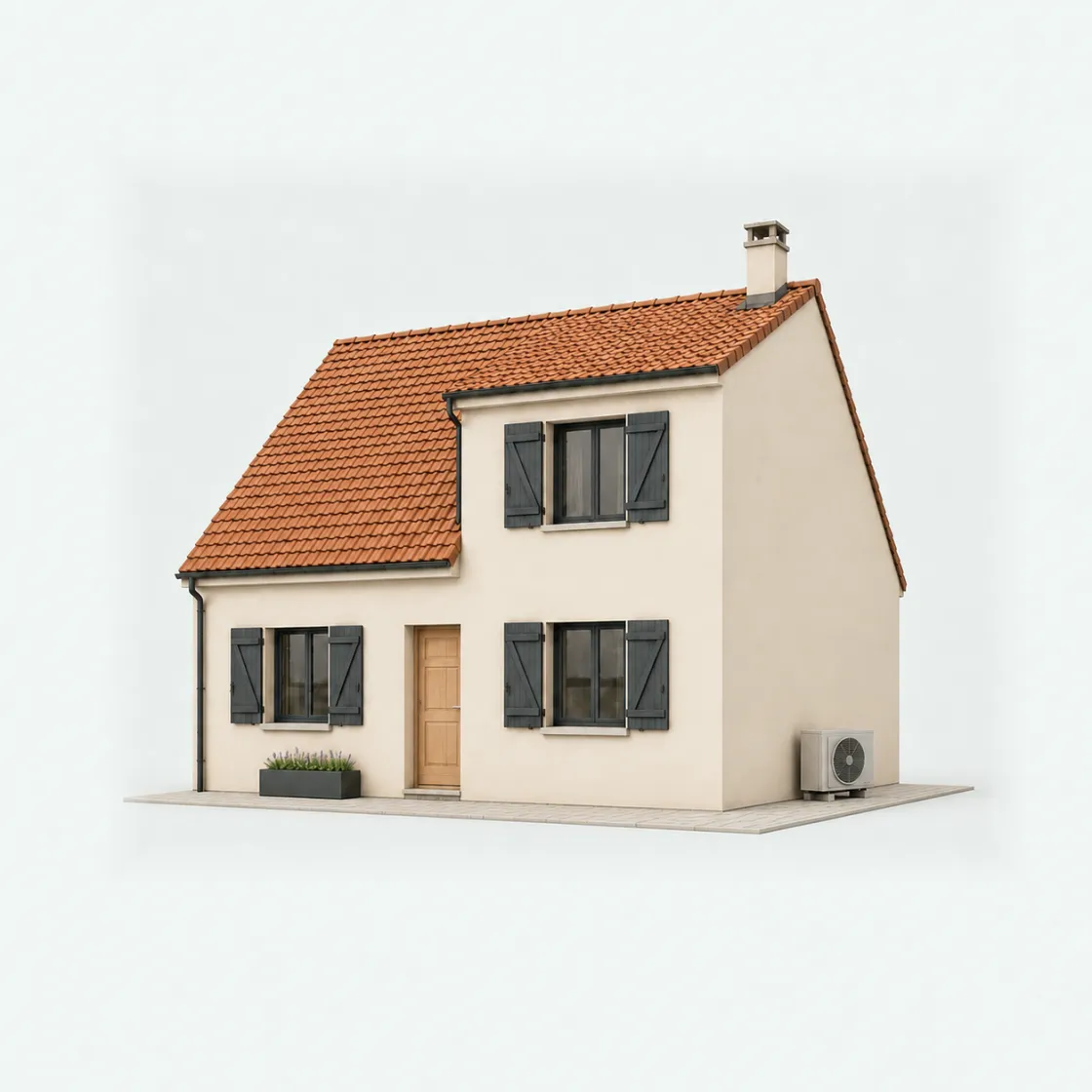 La même maison après rénovation : isolation extérieure, menuiseries neuves, pompe à chaleur